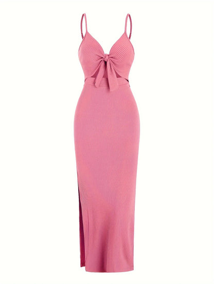 Europe and America knit simple sleeveless suspender dress in spring and summer, leaking back and sexy long skirt with neck. Beauty World Shop