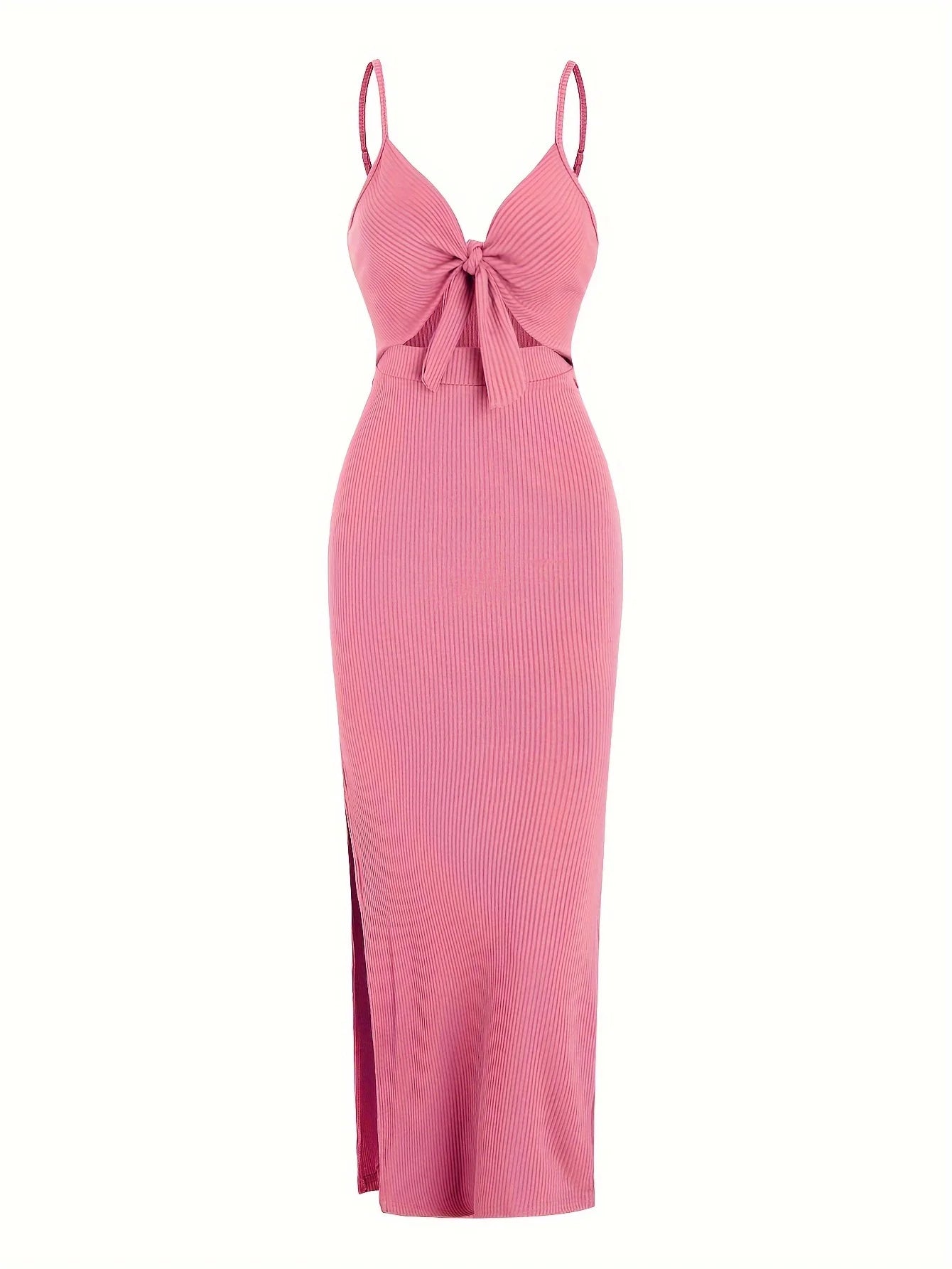 Europe and America knit simple sleeveless suspender dress in spring and summer, leaking back and sexy long skirt with neck. Beauty World Shop