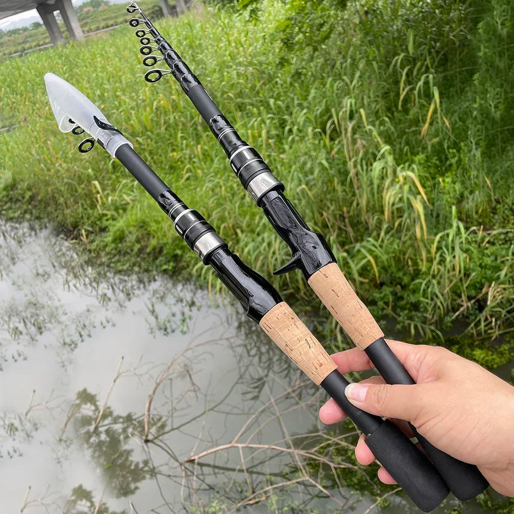 Telescopic Lure Rod 1.5M 1.8M 2.1M 2.4M Carbon Spinning Rod Baitcasting Fishing Pole 8g-25g Wooden Handle Casting Fishing Tackle Beauty Trend Shop