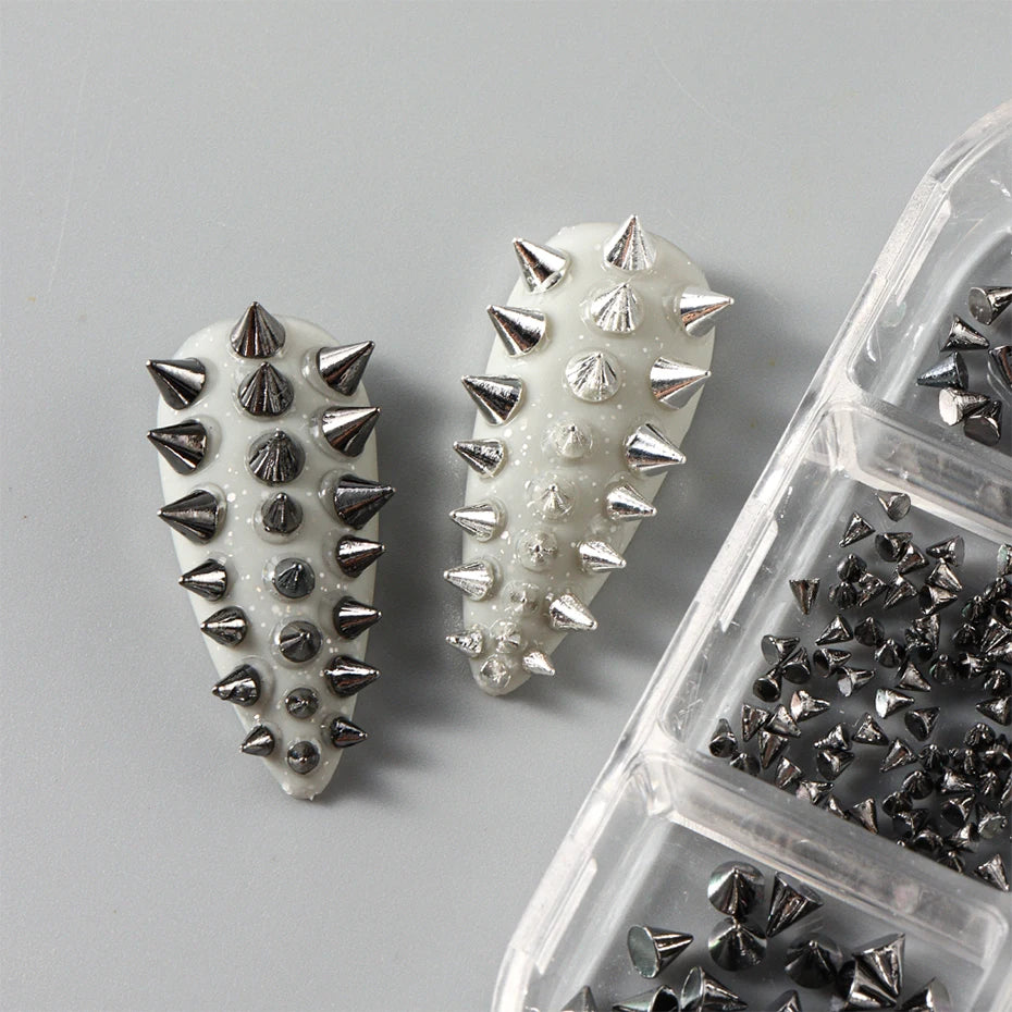 6Grids Metallic Rivet Punk Nail Charm Gold/Silver/Black Cone Spike Studs Nail Art Jewels Aolly Mini Rivet Studs Nail Supplies Beauty World Shop