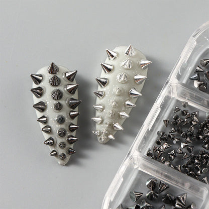 6Grids Metallic Rivet Punk Nail Charm Gold/Silver/Black Cone Spike Studs Nail Art Jewels Aolly Mini Rivet Studs Nail Supplies Beauty World Shop