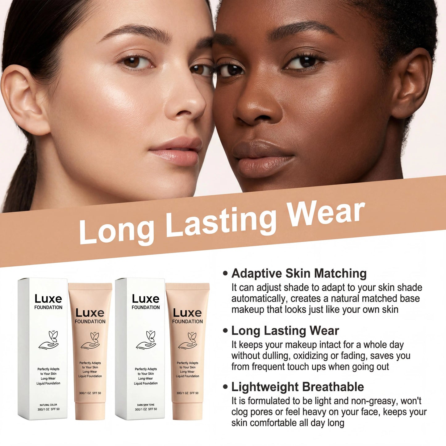 SPF 50 Color Changing Foundation Self Adjusting Adapt Skin Tone Conceal Face Fine Flaws Natural Invisible Skin Pores Makeup Base Beauty World Shop