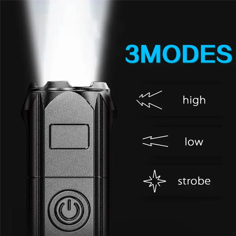 Portable LED Flashlight ABS Strong Light Focusing Flashlight USB Rechargeable Outdoor Home Strong Light Searchlight Waterproof Beauty World Shop