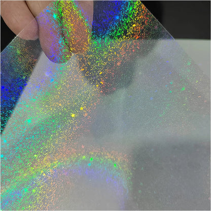50 Sheets Sand Stars Holographic Sticker Paper 2.9×4.1 inch Glitter Clear Holographic Overlay Cold Laminating Film Self Adhesive Beauty World Shop