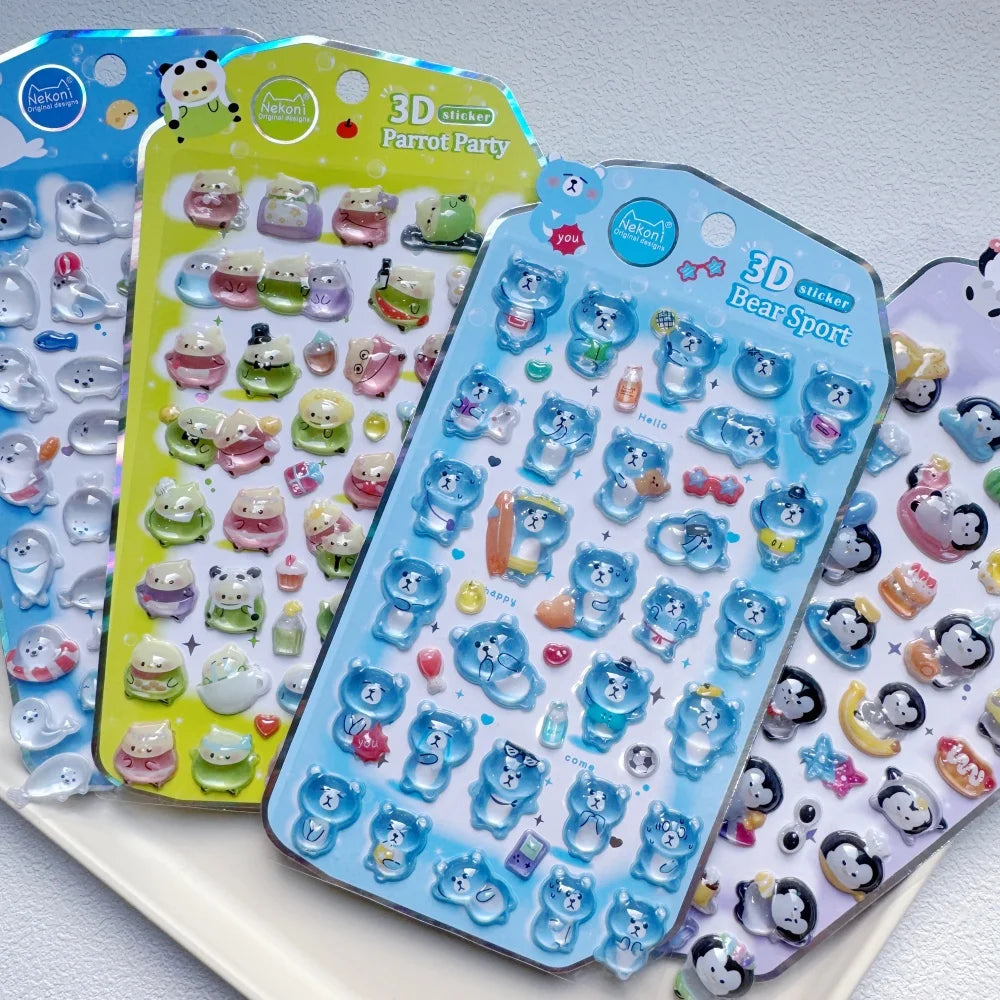 NEKONI Cute Animals Seal Bear Penguin 3D Stickers Scrapbooking DIY Journaling Stationery Diary Cute Stickers School Supply Beauty World Shop