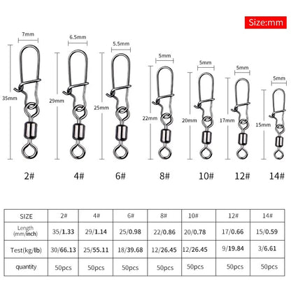 MEREDITH Pike Fishing Accessories Connector 50PCS Pin Bearing Rolling Swivel Stainless Steel Snap Fishhook Lure Swivels Tackle Beauty World Shop