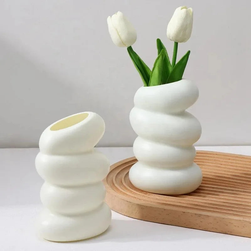 1PC Plastic Spiral White Vase Nordic Creative Flower Arrangement Container For Kitchen Living Bedroom Home Decoration Ornamen Beauty World Shop