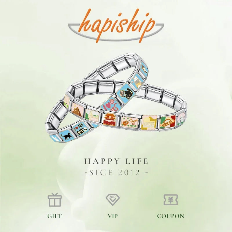 Hapiship 2024 Fashions Colors Glaze Flower Nana Aircraft Charm Links Fit 9mm Bracelet Stainless Steel Making DIY Jewelry DJ813 Beauty World Shop
