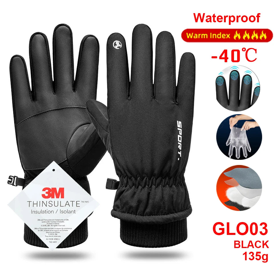 Thermal Winter Cycling Ski Gloves Outdoor Sports Running Motorcycle Touch Screen Fleece Gloves Non-slip Warm Full Fingers Gloves Beauty World Shop