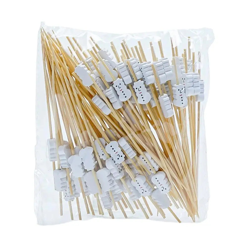100Pcs Christmas Bamboo Skewer Cocktail Picks Cupcake Topper Disposable Food Dessert Toothpicks Fruit Sticks Party Supplies Beauty Trend Shop