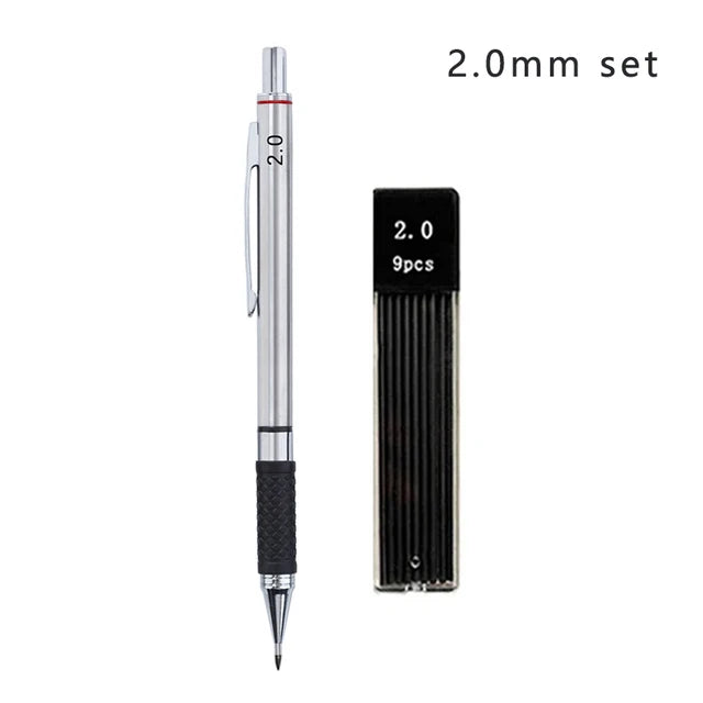 Metal Mechanical Pencil Set with Pencil Grip Leads Art Drawing Student Office Supplies 0.5/0.7/0.9/2.0mm Automatic Pencil Beauty World Shop