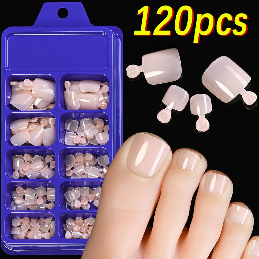 120Pcs 9-Colors French Fake Toenails Summer Short Sqaure Press On Toe Nails Tips Glossy Nude/Pink/Brown Full Cover False Toenail Beauty World Shop