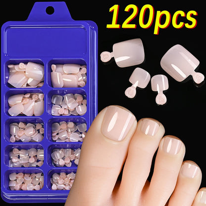 120Pcs 9-Colors French Fake Toenails Summer Short Sqaure Press On Toe Nails Tips Glossy Nude/Pink/Brown Full Cover False Toenail Beauty World Shop