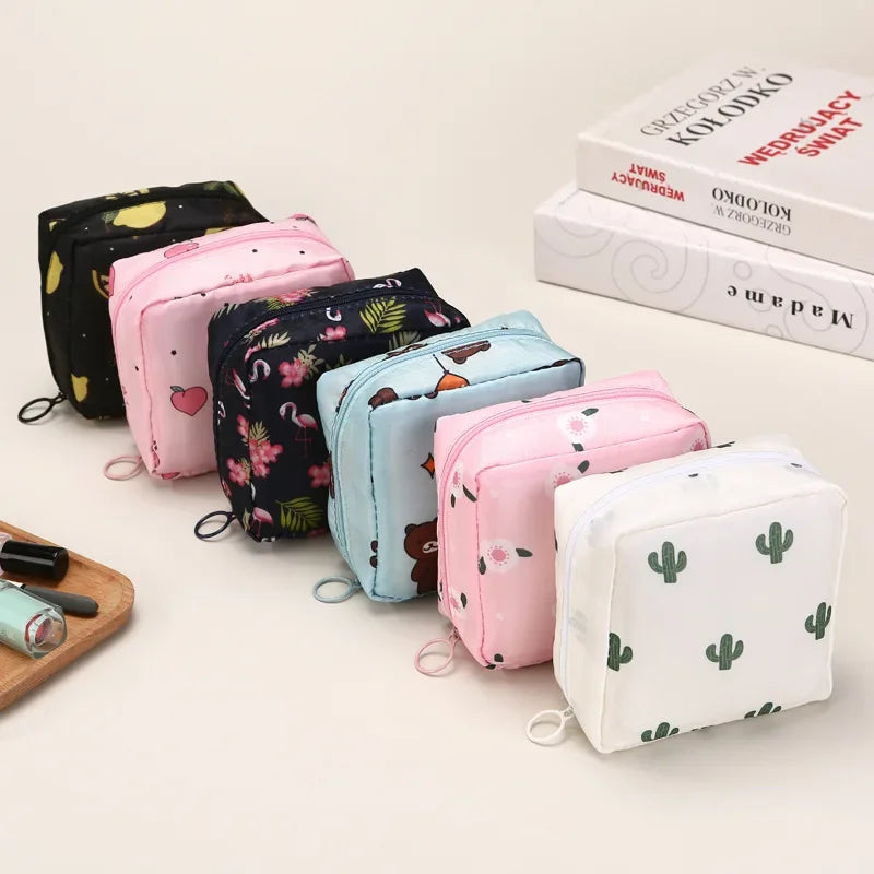 Women Sanitary Napkin Tampon Storage Bag Portable Waterproof Organizer Pouch Cartoon Pattern Sanitary Napkin Bag Beauty Trend Shop