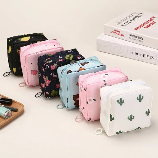 Women Sanitary Napkin Tampon Storage Bag Portable Waterproof Organizer Pouch Cartoon Pattern Sanitary Napkin Bag Beauty Trend Shop
