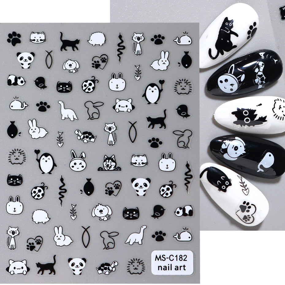2pcs Black Cat Nail Stickers 3D Cute Cartoon Animal 3D Self-Adhesive Nail Art Decals Sliders Decorations Manicure Accessories Beauty World Shop
