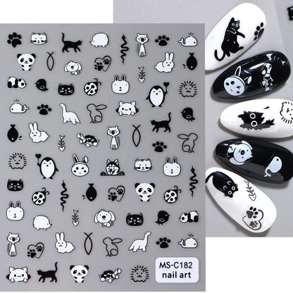 2pcs Black Cat Nail Stickers 3D Cute Cartoon Animal 3D Self-Adhesive Nail Art Decals Sliders Decorations Manicure Accessories Beauty World Shop