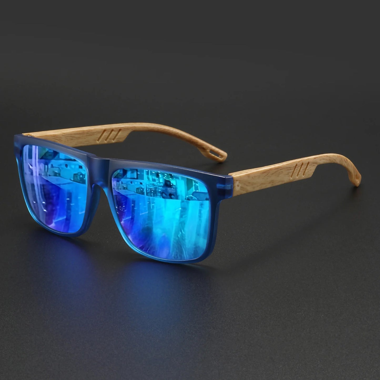New Fashion Square Sunglasses - Wood Grain Spring Hinge, UV400 Unisex for Driving, Hiking & Travel Beauty World Shop