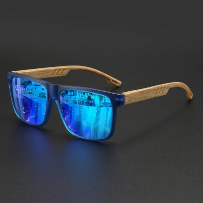 New Fashion Square Sunglasses - Wood Grain Spring Hinge, UV400 Unisex for Driving, Hiking & Travel Beauty World Shop
