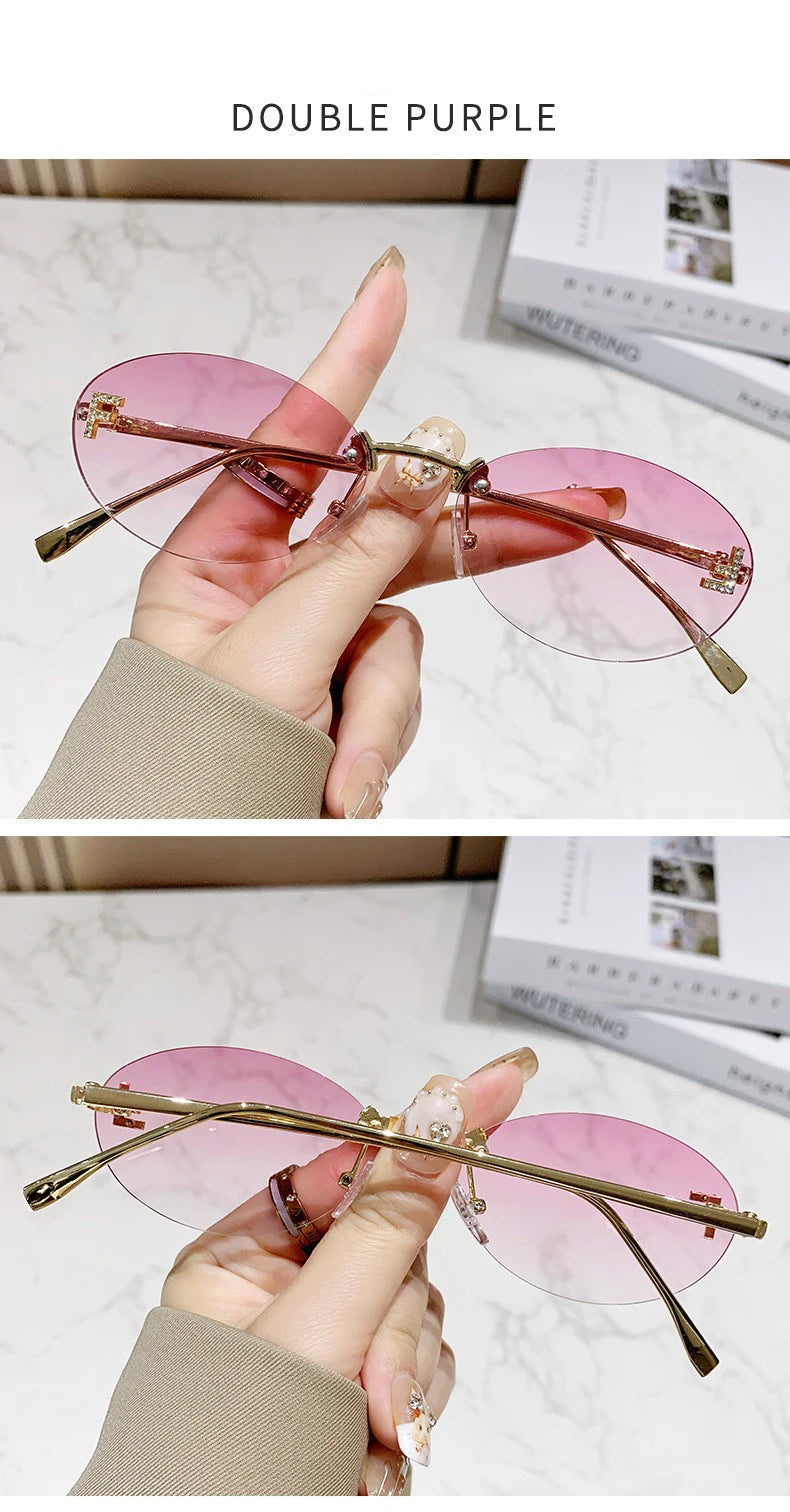 Elegant Diamond Oval Sunglasses Male Letter "F" Rimless Sunglasses  car sunglasses 90902 Beauty World Shop