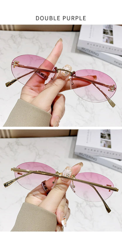 Elegant Diamond Oval Sunglasses Male Letter "F" Rimless Sunglasses  car sunglasses 90902 Beauty World Shop