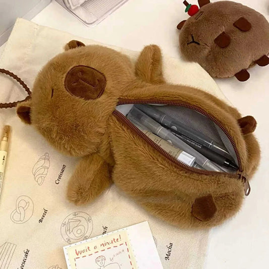 Creative Plush Capybara Pen Bag Large Capacity Pencil Case Multifunctional Stationery Storage Bag Pen Bag Gift Beauty Trend Shop