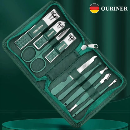 Green Manicure Set With Leather Case Professional Foot And Face Care Tool Kits Stainless Steel Nail Clipper Sets Gift Beauty Fashion