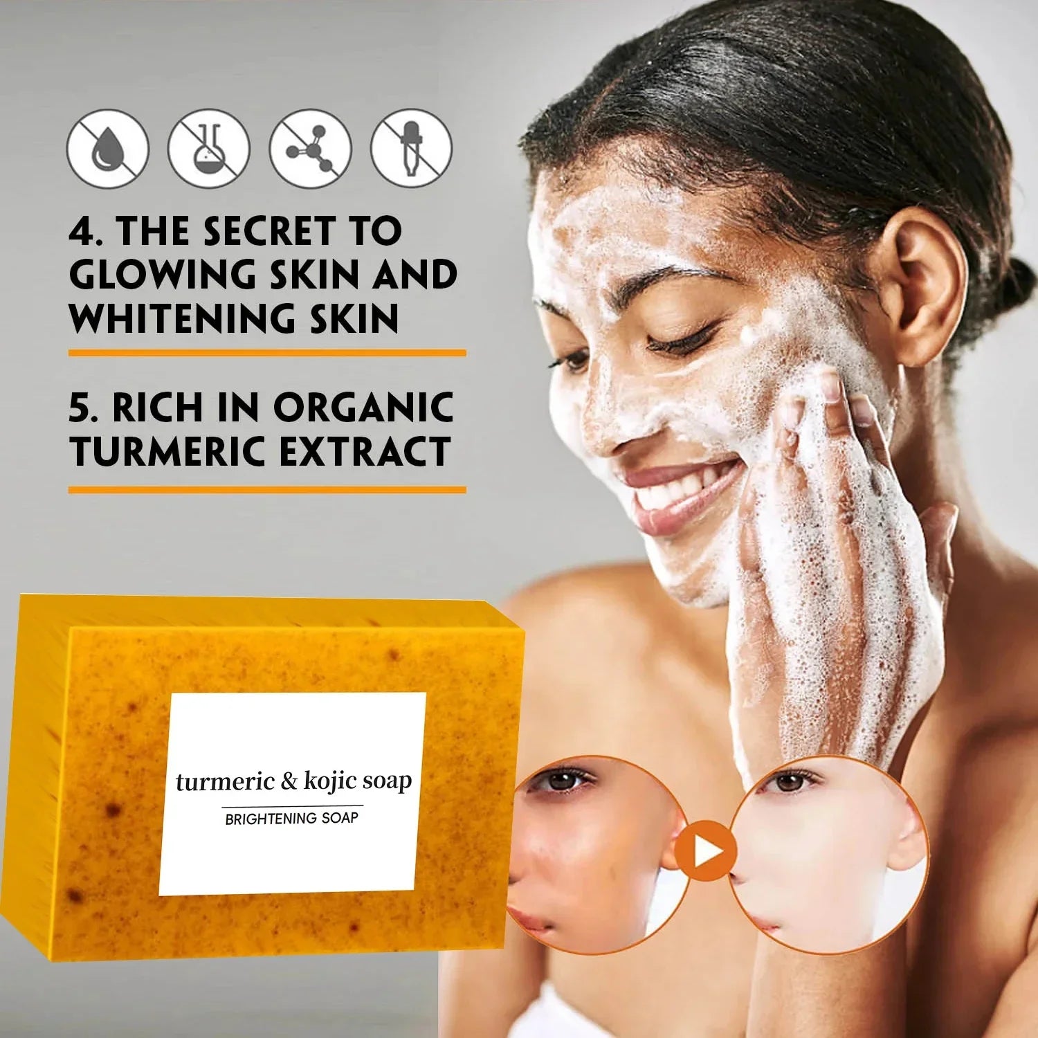 Turmeric Kojic Acid Glow Soap Dark Spot Acne Removal Even Skin Tone Mositen Smooth Skin Deep Cleansing Handmade Soap Beauty Trend Shop