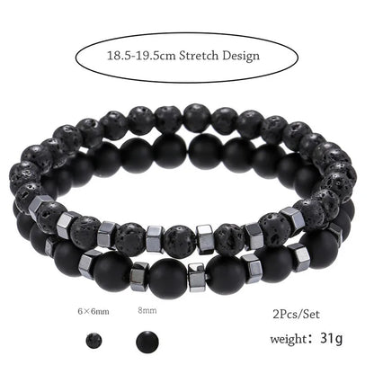 2pcs/set Beaded Bracelet Men Lava Stone Agate Tiger Eye Bead Charm Men Women Bracelet Sets Jewelry Best Gifts Pulsera Hombre Beauty Fashion