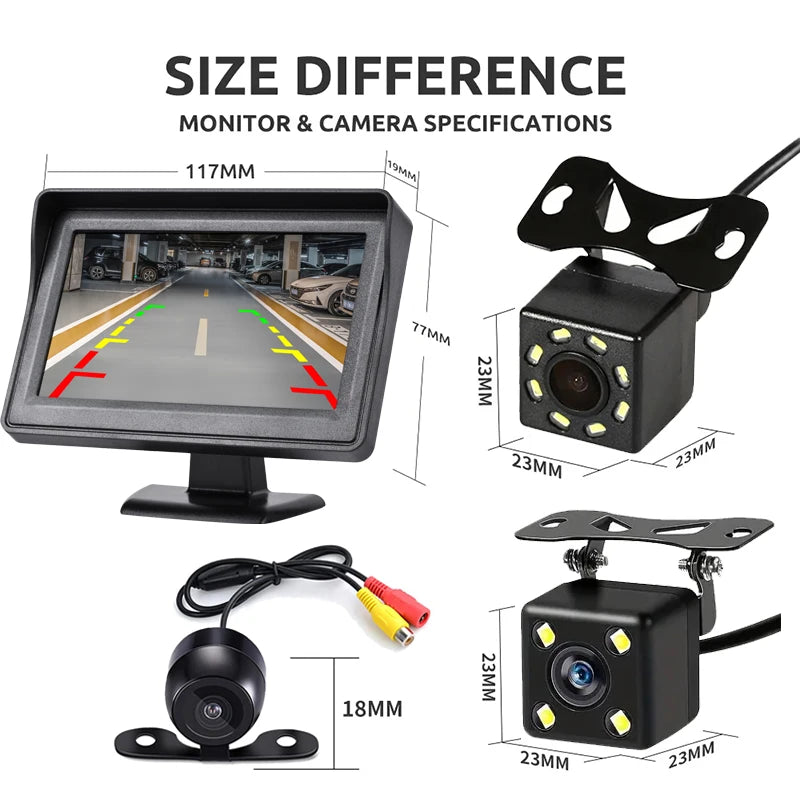 Easy Installation 4.3Inch or Rear View Camera Monitor Screen Reversing Camera for Car Parking Parking System Camera for Vehicle Beauty World Shop