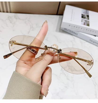 Elegant Diamond Oval Sunglasses Male Letter "F" Rimless Sunglasses  car sunglasses 90902 Beauty World Shop