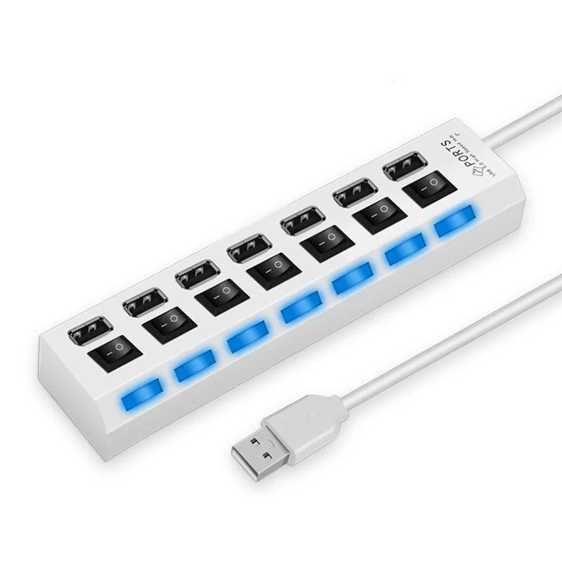 High Speed 4/7 Ports USB HUB 2.0 Adapter Expander Multi USB Splitter Multiple Extender with LED Lamp Switch for PC Laptop Beauty World Shop