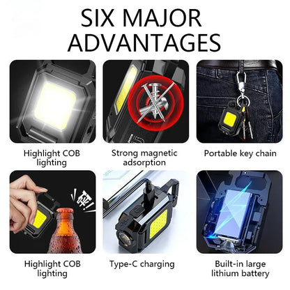 XPE Pocket Work Light 1000LM COB LED Mini Keychain Light USB Rechargeable Flashlight IPX4 Waterproof for Outdoor Camping Hiking Beauty Fashion