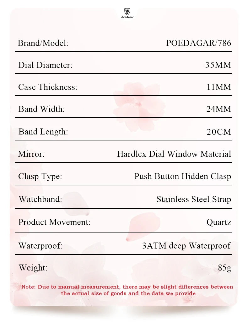 POEDAGAR Elegant Woman's Watch Date Week Waterproof Luminous Ladies Clock Quartz Stainless Steel Fashion Watches For Women Reloj Beauty World Shop