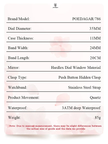 POEDAGAR Elegant Woman's Watch Date Week Waterproof Luminous Ladies Clock Quartz Stainless Steel Fashion Watches For Women Reloj Beauty World Shop