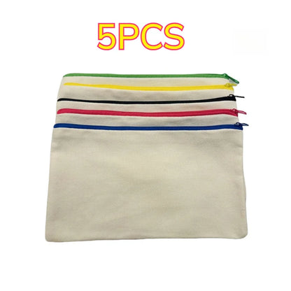 5pcs Blank Canvas Zipper Pouch Bulk, Makeup Bag Pencil Case For Cosmetic & DIY Crafts, Independence Day Beauty World Shop