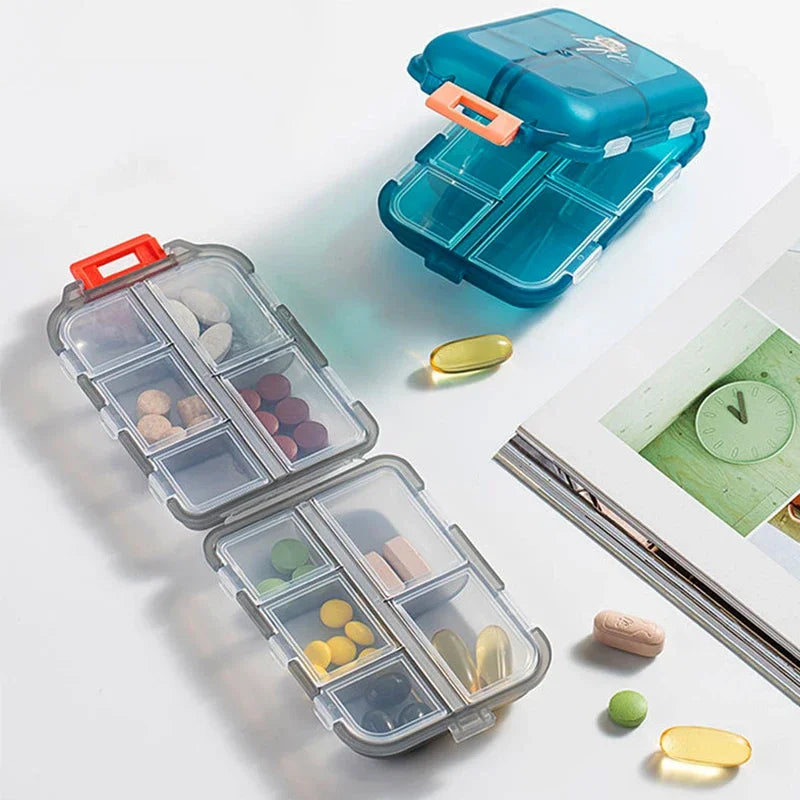 10 Compartments Travel Pill Organizer Pocket Portable Pill Storage Box Case Daily Pill Container or Purse Fish Oil Medicine Beauty World Shop