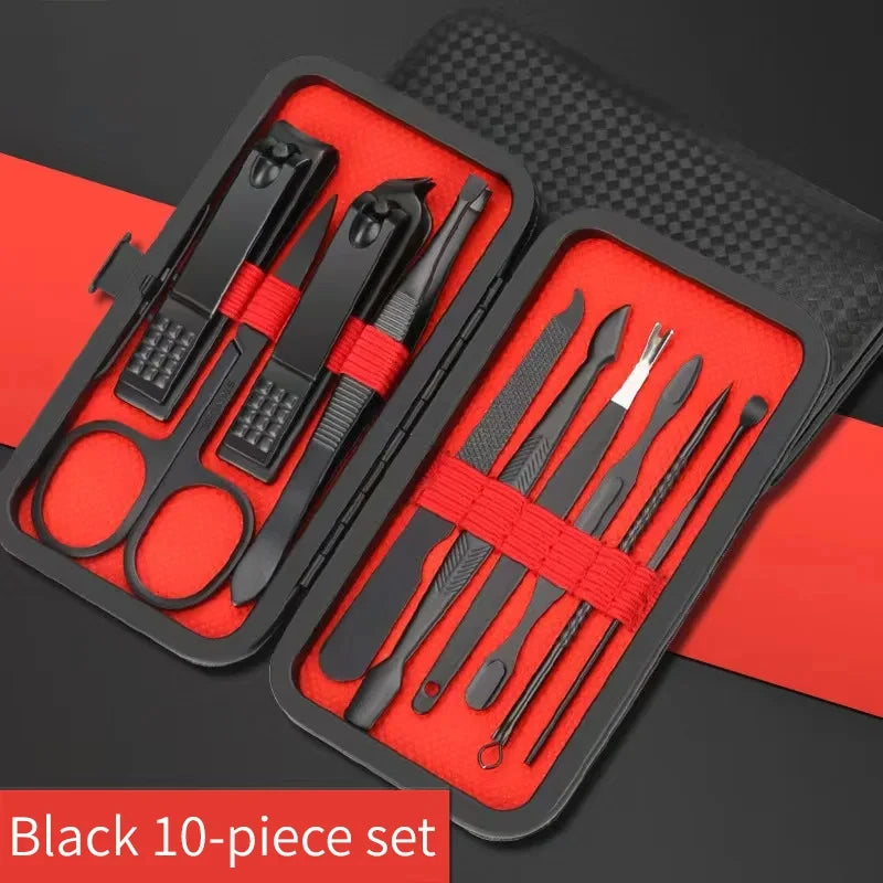 7/10/12/18/20/24PCS Set Professional Manicure Set Kits Stainless Steel Fingernail Toenail Clippers Set with Leather Portable Beauty Fashion