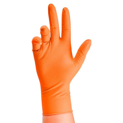 Heavy Duty Orange Nitrile Gloves 8Mil Industrial Disposable Gloves with Diamond Textured Grip for Mechanic Safety & Work Gloves Beauty World Shop