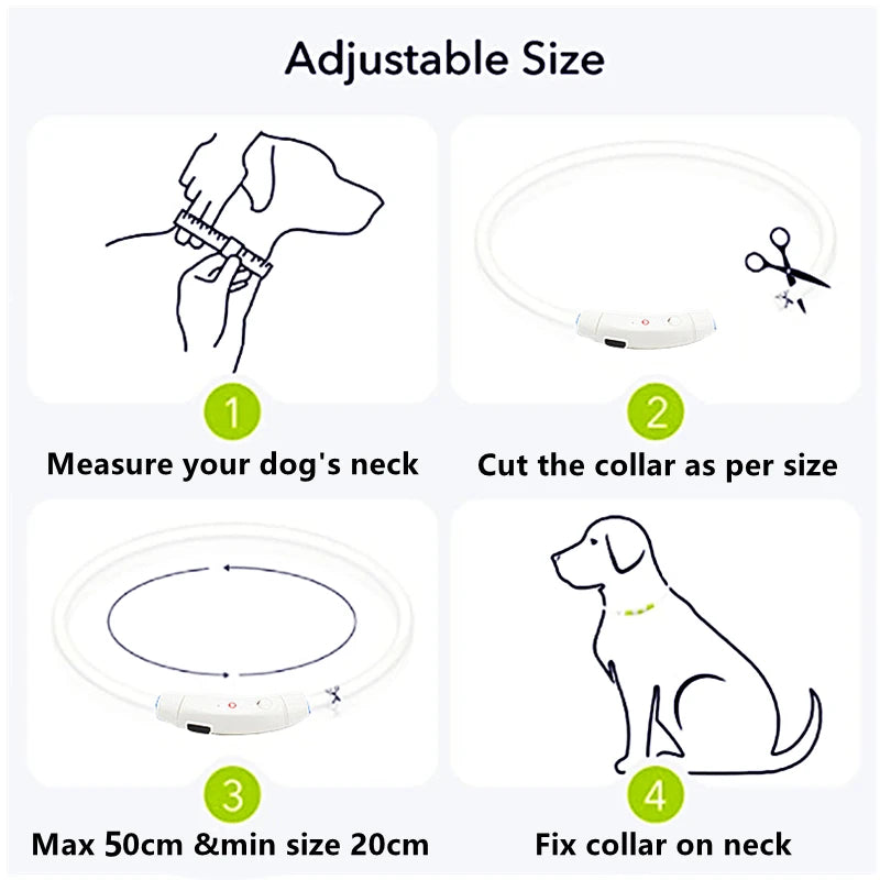 USB Rechargeable Luminous Collar Adjustable Led Glowing Dog Collar for Large Small Dogs Cat Night Light Collar Pet Safety Harnes Beauty World Shop