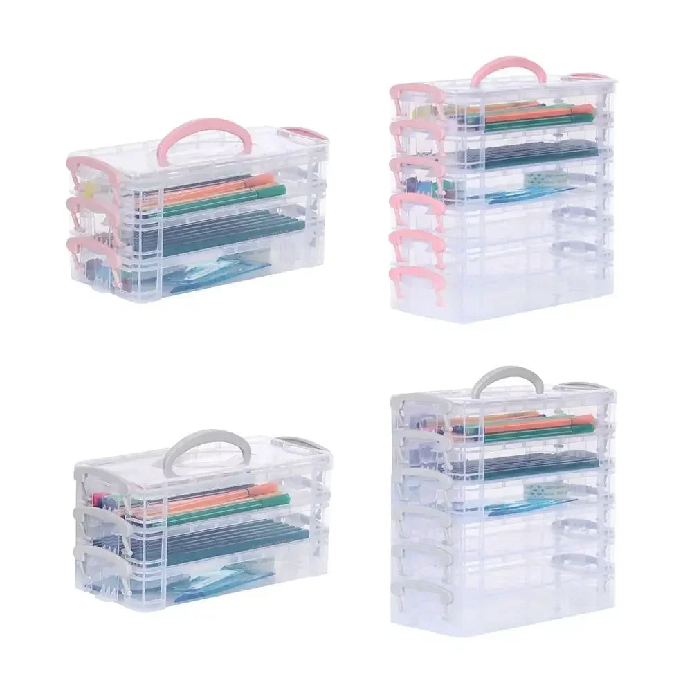 3/6-layer Paintbrush Box Watercolor Detachable Pen Storage Box Color Multi-function Stationery Organizer School Supplies Beauty World Shop