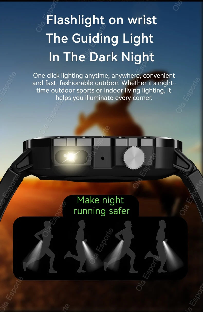 New Military GPS Smart Watch Men Flashlight Compass Waterproof Outdoor Sports Tracker Bluetooth Calls Smartwatch For Android IOS
