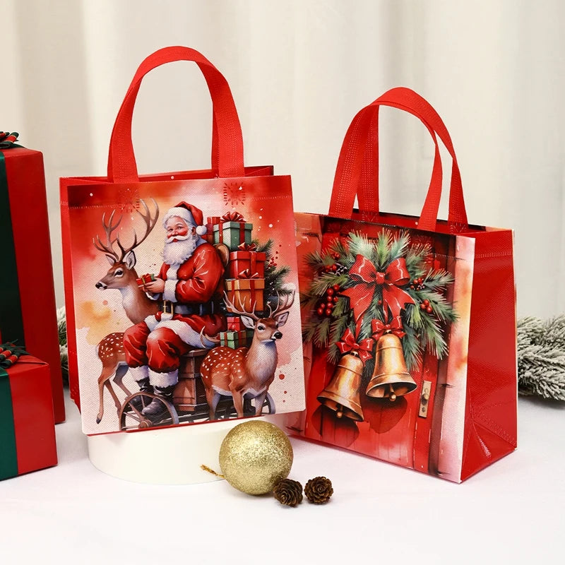 4pcs Christmas Gift Bags Santa Claus Snowman Non-Woven Christmas Tote Bag with Handles Christmas Decorations For Home 2025 Gifts Beauty World Shop