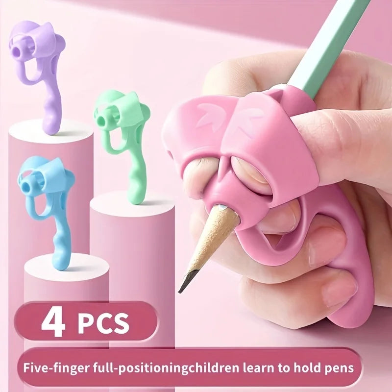 4pcs Grip Pen Corrector Set Writing Corrector Soft Rubber Writing Posture Grip Pen Handwriting Aid Correction Tool Beauty World Shop