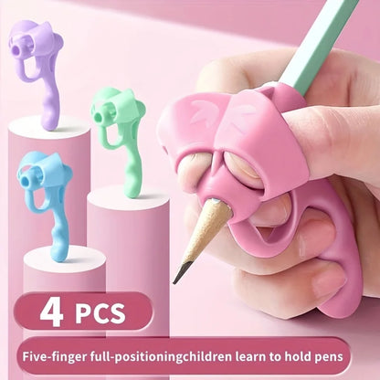 4pcs Grip Pen Corrector Set Writing Corrector Soft Rubber Writing Posture Grip Pen Handwriting Aid Correction Tool Beauty World Shop