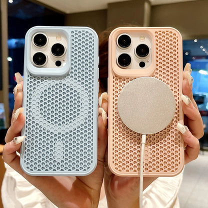 Magnetic For Magsafe Cooling Breathable Shell Case For iPhone 16 15 14 13 12 Pro Max Plus Shockproof Heat Dissipation Cover Case Beauty World Shop