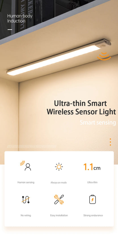 LED Cabinet Light USB Type-C Rechargeable Motion Sensor Led Lamp for Kitchen Wardrobe Cabinet Lighting 20cm/30cm/40cm/50cm/60cm Beauty World Shop