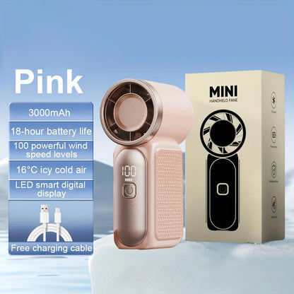 Mini High Speed Handheld Fan 3600mAh LED Display Portable Mini Handheld Turbo Fan, Desk Fan, Outdoor Cooling, Rechargeable Fan