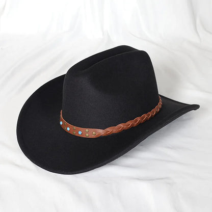 Vintage Western Cowboy Hat For Men's Gentleman Lady Jazz Cowgirl With Leather Wide Brim Cloche Church Sombrero Hombre Caps Beauty World Shop
