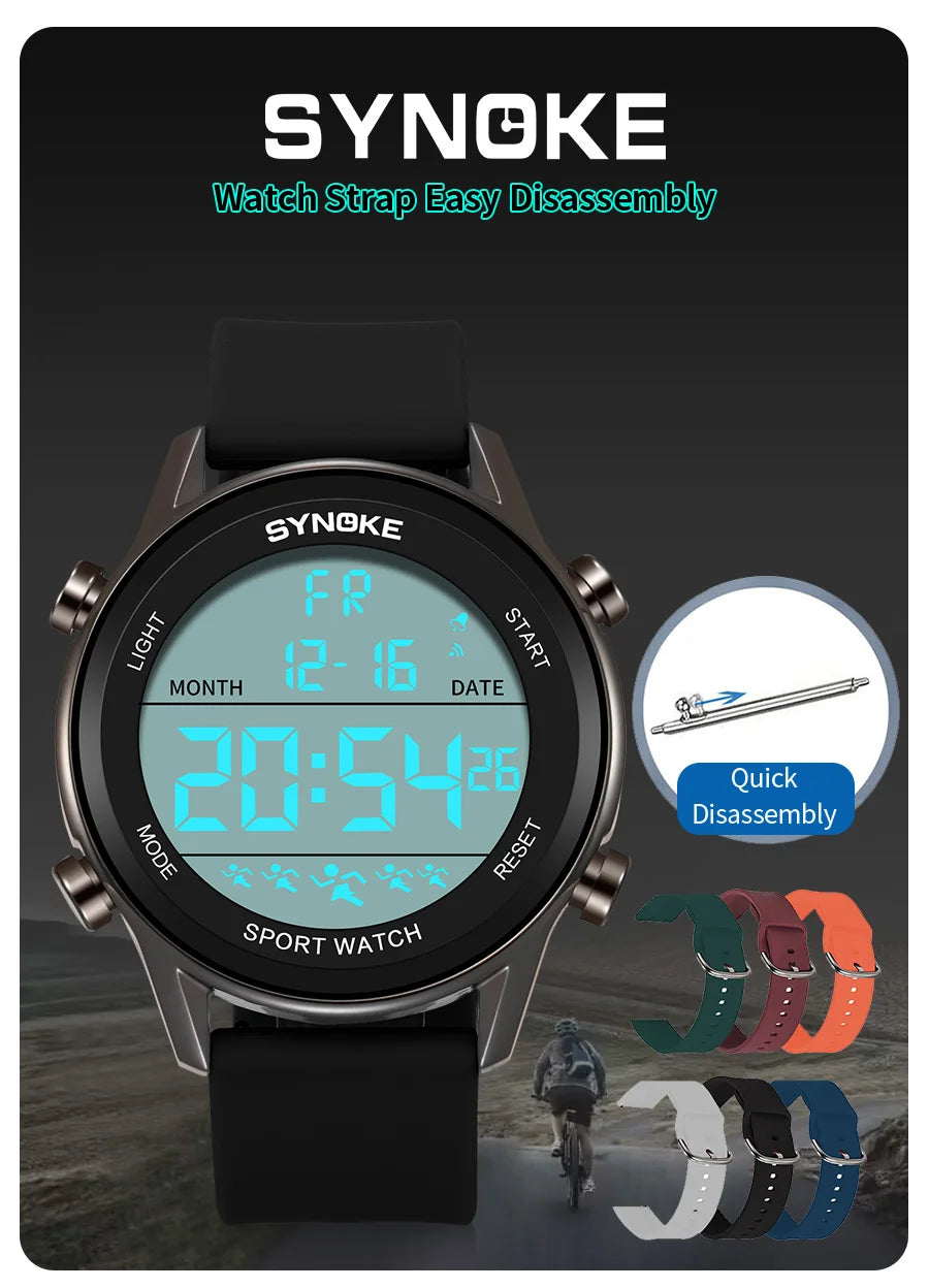 SYNOKE Men Outdoor Sports Multifunctional Waterproof Large Screen Display Luminous LED Digital For Men Fashion Silicon Watch Beauty World Shop